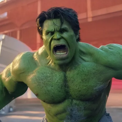 Prompt: rob mcelhenney as the incredible hulk movie still