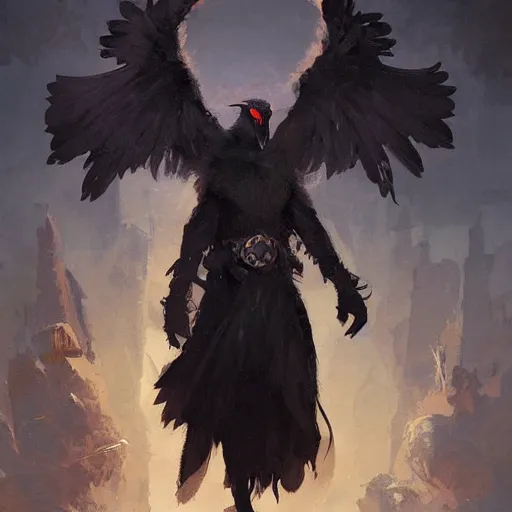 Prompt: digital art painting of an anthropomorphic!!! black crow!!! wearing wizard robes!!!, dnd portrait painted by craig mullins and gaston bussiere and greg rutkowski