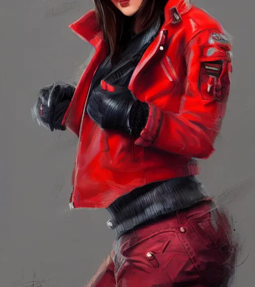 Image similar to a girl wearing a red jacket, punk mask, highly detailed, digital painting, artstation, concept art, smooth, sharp focus, illustration