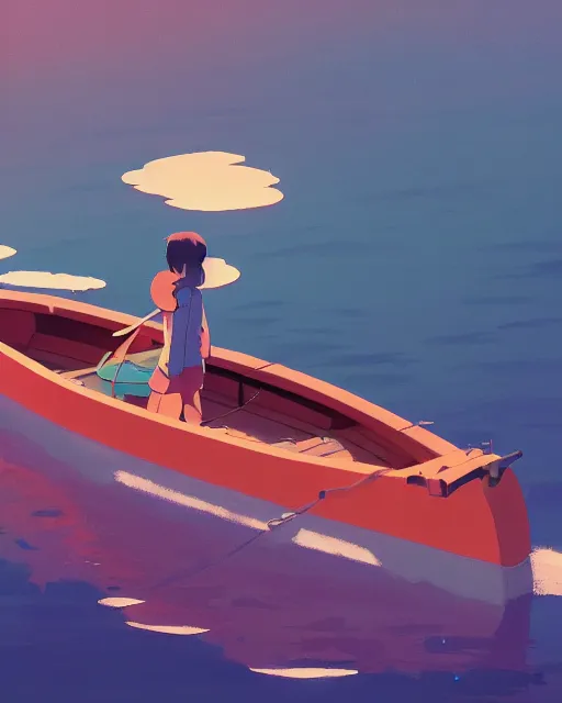 Image similar to a boat made of red stone, deep water, cory loftis, james gilleard, atey ghailan, makoto shinkai, goro fujita, studio ghibli, rim light, exquisite lighting, clear focus, very coherent, plain background, soft painting