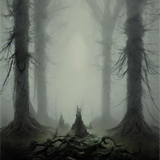 Image similar to elder demons from the abyss in a misty forest, by emil melmoth, by rozalski, by greg rutkowski, cinematic