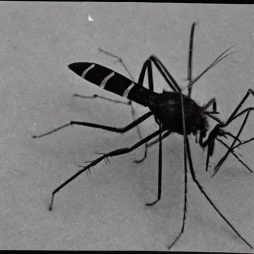 Prompt: old photograph of a fat mosquito