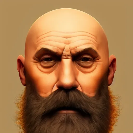 Image similar to portrait of a bald man with a big orange beard, digital art, artstation cgsociety masterpiece