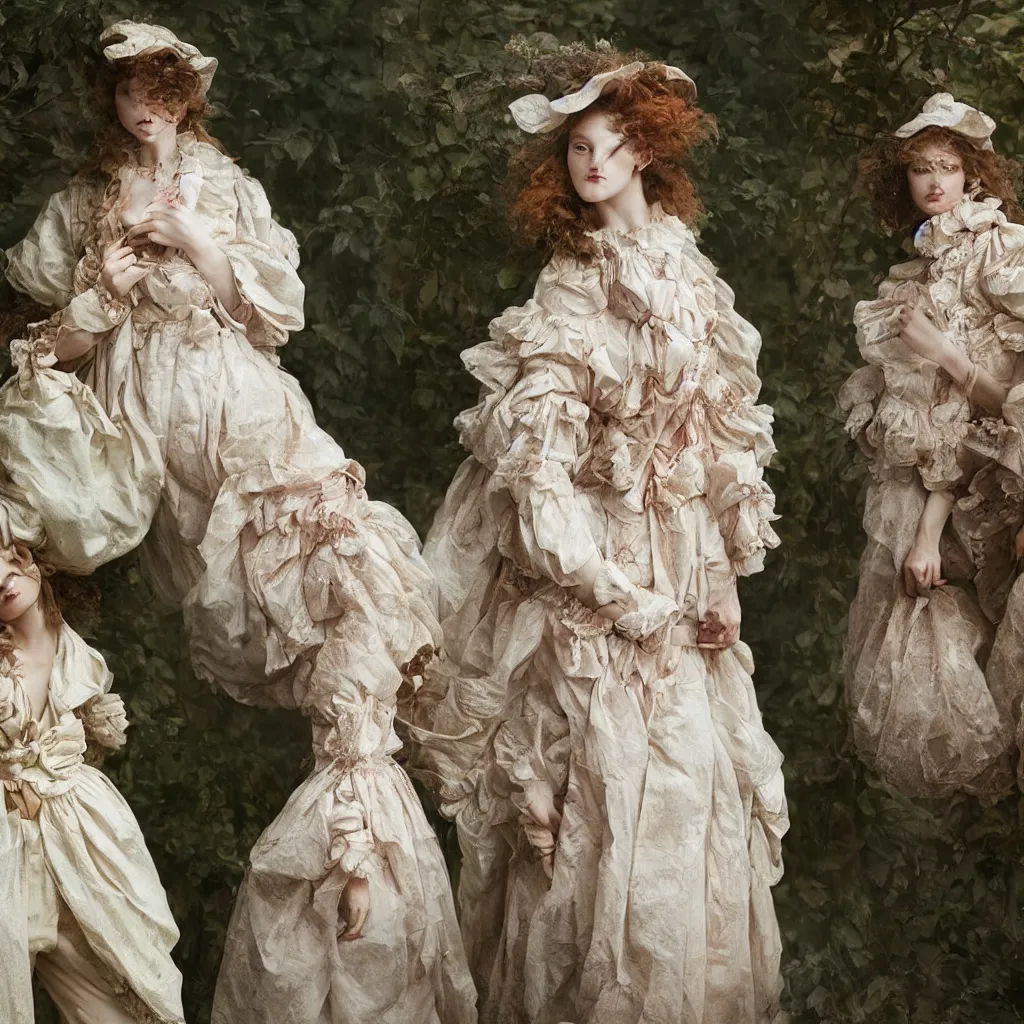 Image similar to fashion editorial by Jean-Honoré Fragonard. outdoor. highly detailed. 8k. depth of field. photography