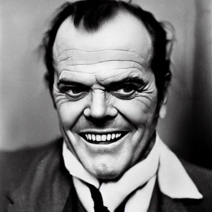 Prompt: a 1920s photograph of Jack Nicholson, portrait, 8k