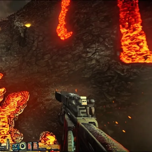 Image similar to Obama standing in the lava next to the packapunch on the town zombies map, black ops 2 zombies