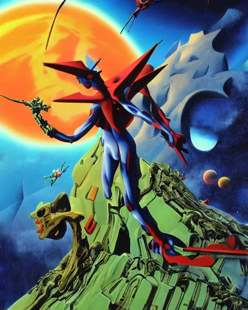 Prompt: evangelion by roger dean, by julie bell, 4 k, hyper detailed