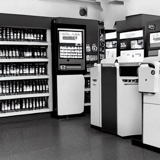 Image similar to ilford hp 5 digressive convenience store robo - cashier