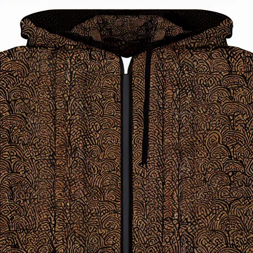 Image similar to batik hoodie pattern, dark brown, trendsetter, fashion of the year, fiction, stability, intricate, elegant, 8 k, uhd, justify, artstation, concept art, matte, sharp focus, illustration, consistent, highly detailed object content, proportional object content