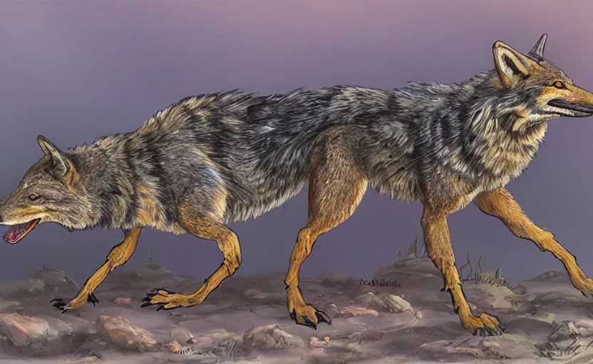 Prompt: scorpion-tailed coyote, fantasy art