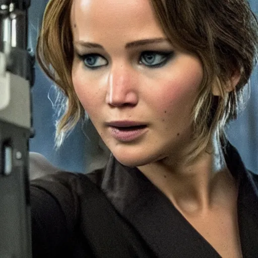 Prompt: Promo photo of Jennifer Lawrence as Jane Wick in 2029 spinoff of John Wick