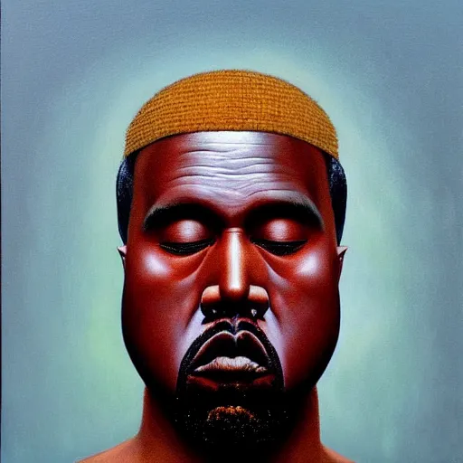 Image similar to kanye west as a zdzisław beksinski painting