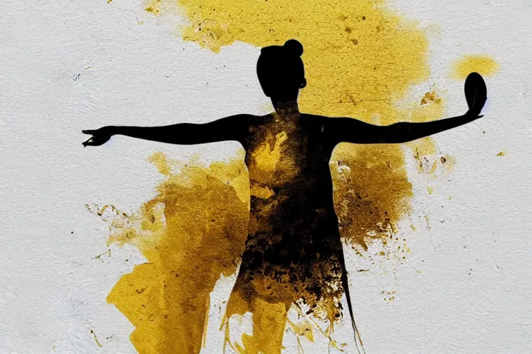 Image similar to beautiful serene volleyball player, healing through motion, life, minimalistic golden and ink airbrush painting on white background