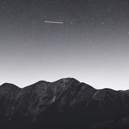 Prompt: a black dot in the sky pulling a mountain up towards it, dark lighting, landscape