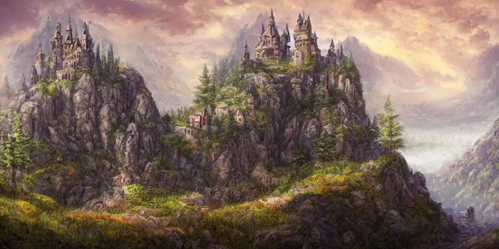 Prompt: a Landscape of Lonely castle in the valley, d&d art, fantasy, painted, 4k, high detail, sharp focus, washed colors, elaborate excellent painted illustration