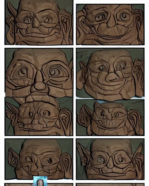 Prompt: 'a textbook page with a picture of a clay sculpture of a goblin' clay sculpture, photograph, zoomed out, trending on tumblr, textbook pages