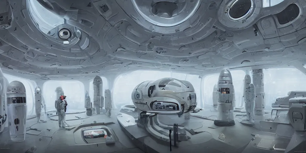 Image similar to !dream one thousand aligned cryogenic pods, spacehsip interior, symmetrical, futuristic decoration, sci-fi, cryogenic pods, many cryogenic pods, wide shot, matte painting, oil painting, dark sci-fi, by Sergey Kolesov, Tristan Eaton, James Gurney, greg rutkowski.