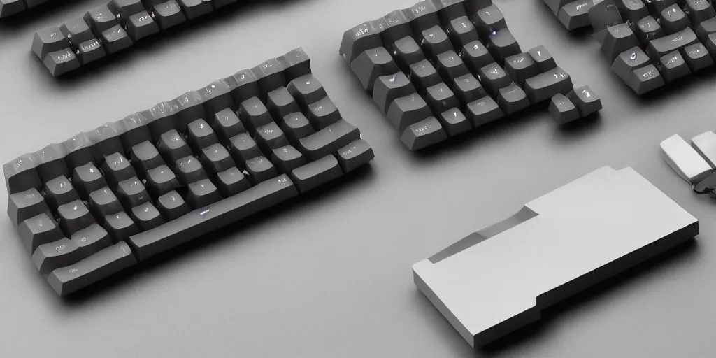 Image similar to a mechanical keyboard inspired by brutalist architecture, made of concrete, detailed product photo, amazon website