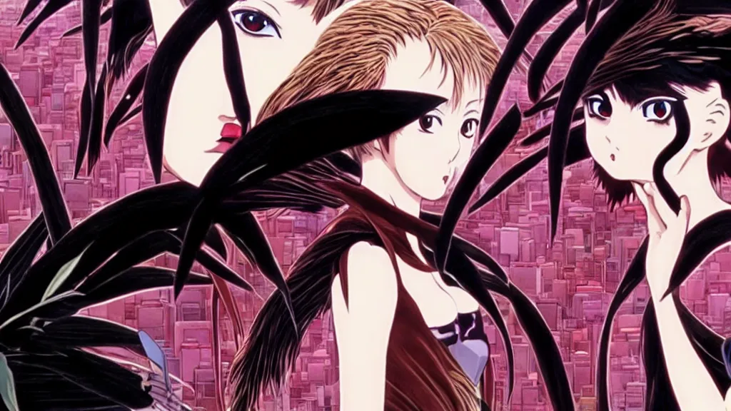 Image similar to black swan ( 2 0 1 0 ) as an anime film still from the an anime directed by katsuhiro otomo with art direction by salvador dali, wide lens
