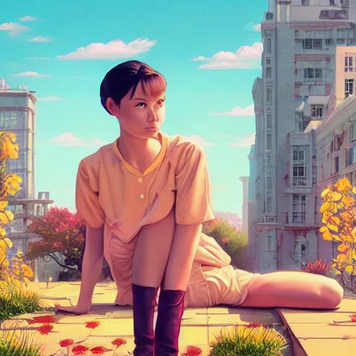 Image similar to a beautiful scenic painting by artgerm and wlop and wes anderson and spike jonze