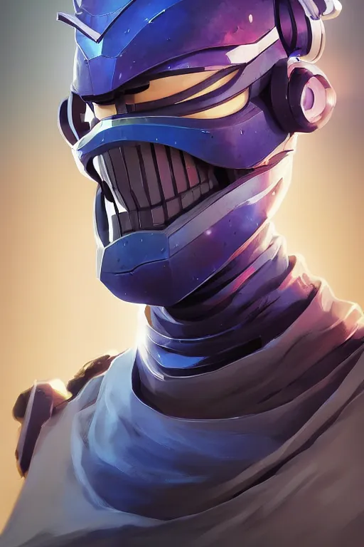 Image similar to epic mask helmet robot ninja portrait stylized as fornite style game design fanart by concept artist gervasio canda, behance hd by jesper ejsing, by rhads, makoto shinkai and lois van baarle, ilya kuvshinov, rossdraws global illumination radiating a glowing aura global illumination ray tracing hdr render in unreal engine 5