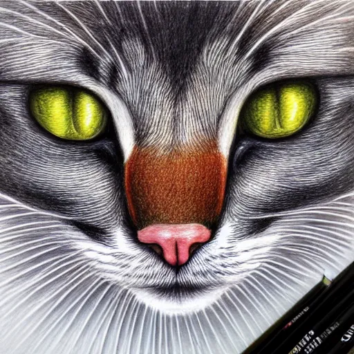 Image similar to Colored pencil art on paper, Phantom Cat, highly detailed, artstation, MasterPiece, Award-Winning, Caran d'Ache Luminance