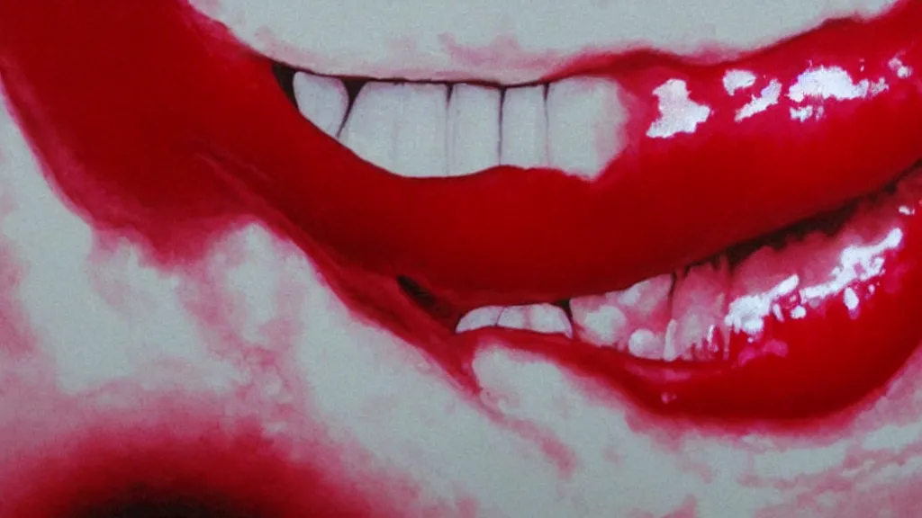 Image similar to realistic and detailed soft airbrush of a glossy shiny wet scarlet red screaming mouth on white background, inspired by 8 0 s airbrush illustrations, art by yosuke onishi