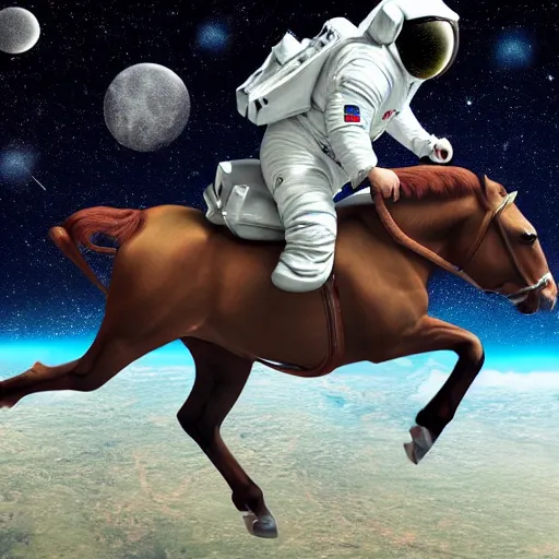 Image similar to An astronaut riding a horse in a photorealistic style