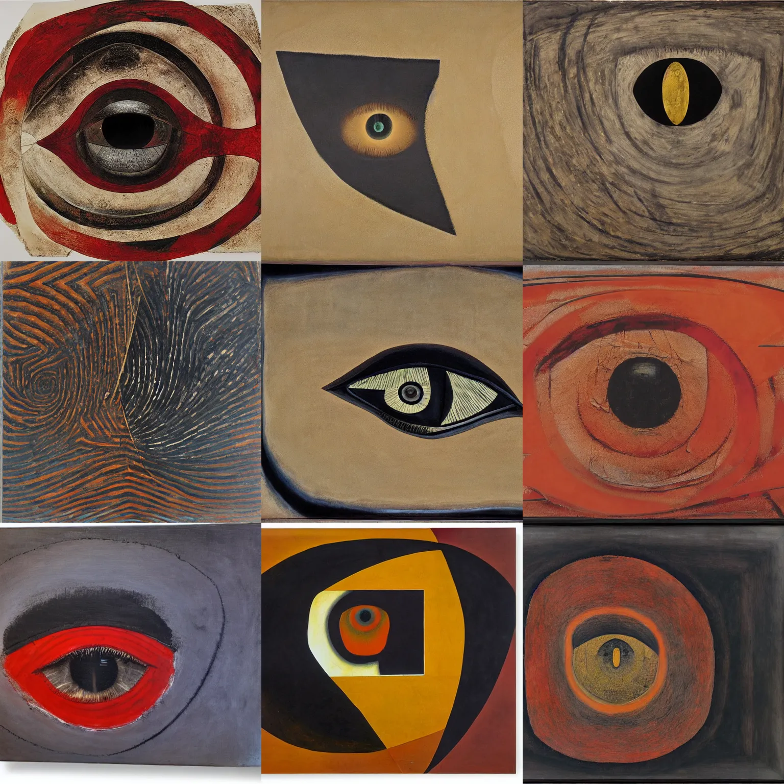 Prompt: The all seing eye by Alberto Burri, painterly brushwork