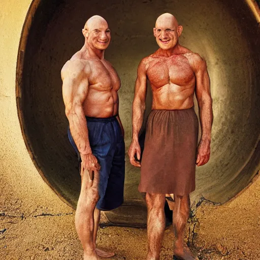 Image similar to a muscular bald man two turbines back, portrait photograph, nikon 3 5 mm, photograph by annie leibovitz and steve mccurry