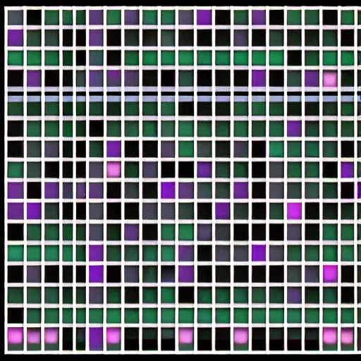 Image similar to colorful dots placed on a grid with grey lines and a white outline, black background, numbers above and to the right of the grid