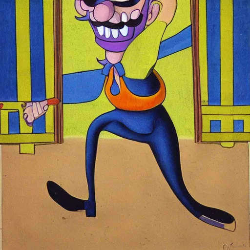 Image similar to waluigi by hans baldung,