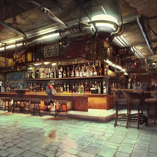 Image similar to underground bar, atmospheric lighting, high quality, sharp focus, intricate, artstation, 4k