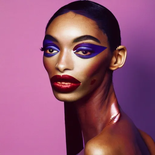 Image similar to realistic photoshooting for a new balenciaga lookbook, vhs colour photography, portrait of model Winnie Harlow woman, in style of Tyler Mitchell, 35mm,