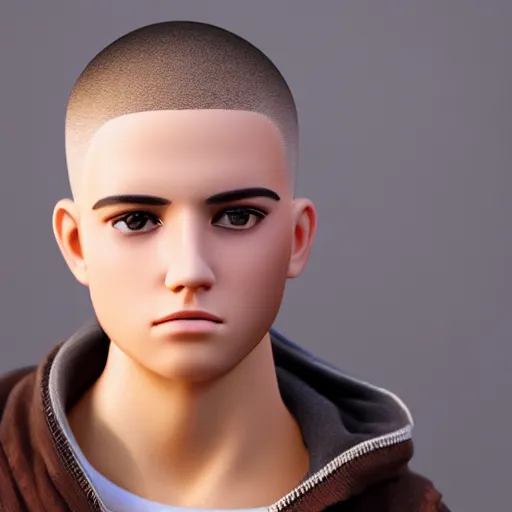 Image similar to attractive male teenager buzz cut hunter eyes high - quality highly detailed photo realistic 8 k