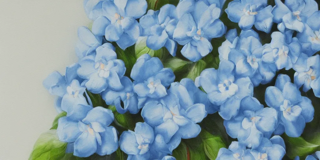 Image similar to light blue flowers at the bottom of the painting, white background, matte painting