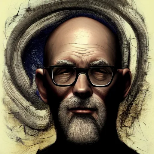 Prompt: Portrait of a handsome older bald man, with a patrician nose, black rimmed glasses, and a salt&pepper goatee, magic the gathering artwork, D&D, fantasy, cinematic lighting, centered, symmetrical, Carne Griffiths, Ayami Kojima, Beksinski, Giger,trending on DeviantArt highly detailed, digital painting, concept art, brightly colored neon lights smooth, sharp focus, illustration, volumetric lighting, epic Composition, 8k, art by Akihiko Yoshida and Greg Rutkowski and Craig Mullins, oil painting, cgsociety