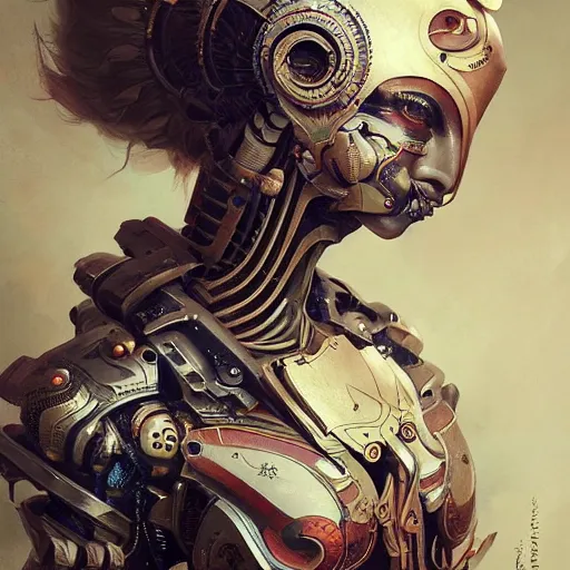 Prompt: ultra realist soft painting of a single attractive cyborg geisha female sillicon skin armored, curiosities carnival, symmetry accurate features, very intricate details, focus, curvy, artstyle Hiraku Tanaka and Tom Bagshaw, award winning