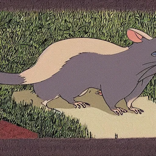 Image similar to giant rat that makes all of the rules, art by studio ghibli