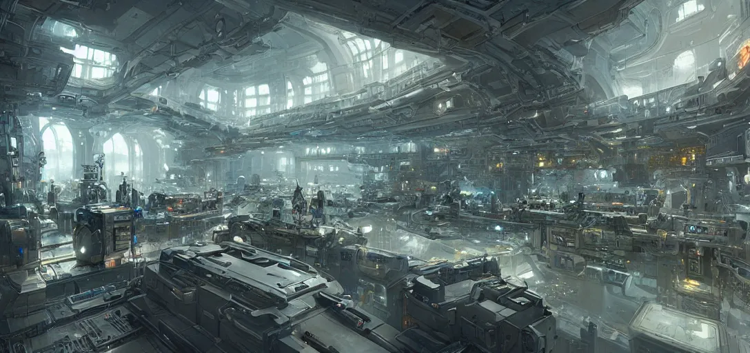 Prompt: A cybernetic lab in the future intricate, hyper detailed, 8k, james gurney, greg rutkowski, john howe, artstation