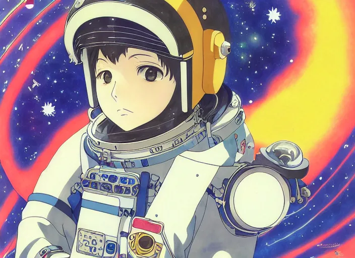 an anime astronaut sitting in space, studio ghibli, | Stable Diffusion