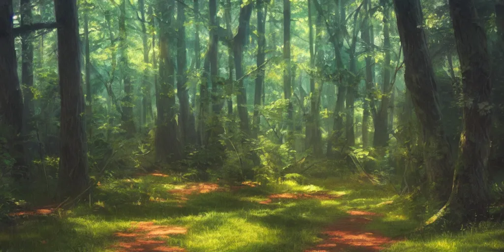 Prompt: The woods, cinematic angle, studio Ghibli, cinematic lighting, detailed oil painting, hyperrealistic, 8k