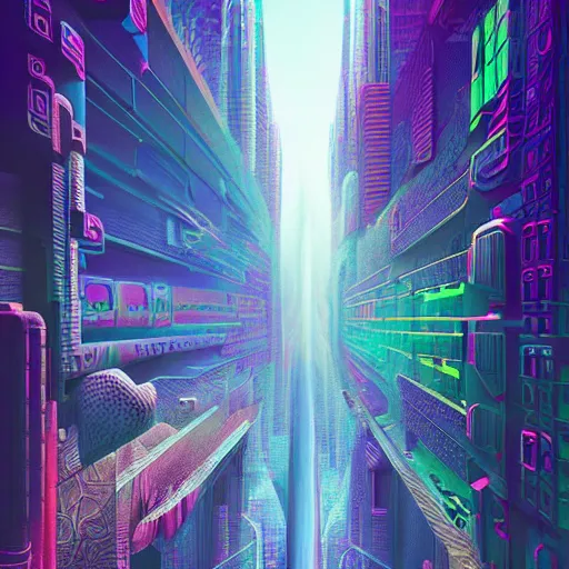 Image similar to matte painting of the sacred geometry of cyberpunk, brilliant colors, extremely detailed, very very detailed, in the style of alena aenami by Alex grey, HD, 4k, 8k