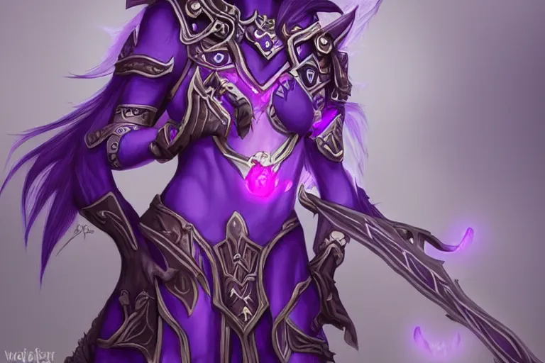 Image similar to purple warrior night elf, world of warcraft, trending on art station, fantasy, smooth