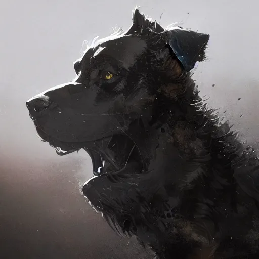 Image similar to large dog, joy, love, release, relax, trust, bond, adventure, dramatic lighting, illustration by Greg rutkowski, yoji shinkawa, 4k, digital art, concept art, trending on artstation