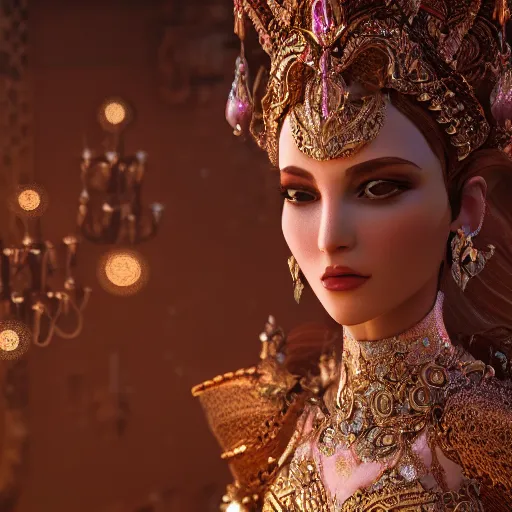 Image similar to portrait of wonderful princess, glowing, ornate and intricate, jaw dropping, dynamic lighting, intricate and detailed, 4 k octane render