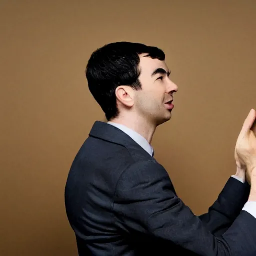 Prompt: Nathan Fielder giving business advice to pandas, realistic photo