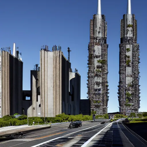 Prompt: the largest building on earth, this brutalist megaconstruction has its own climate and biome