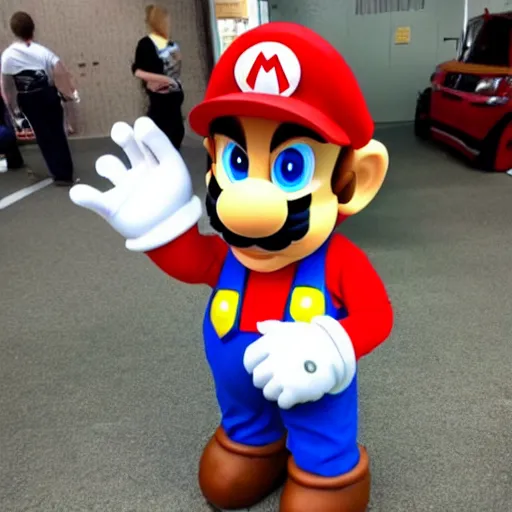 Image similar to a man poorly cosplaying as mario