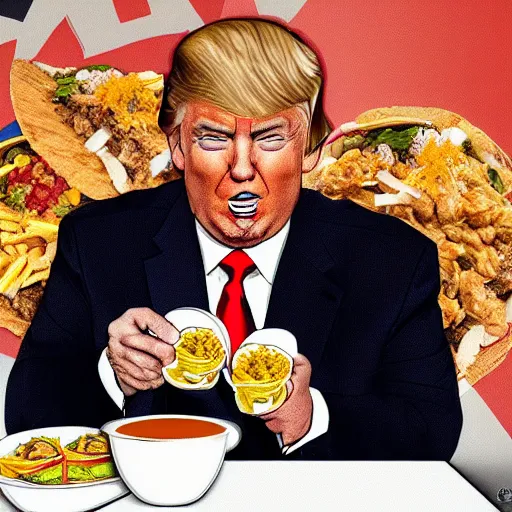 Image similar to Donald trump eating Taco Bell’s newest item, photorealistic